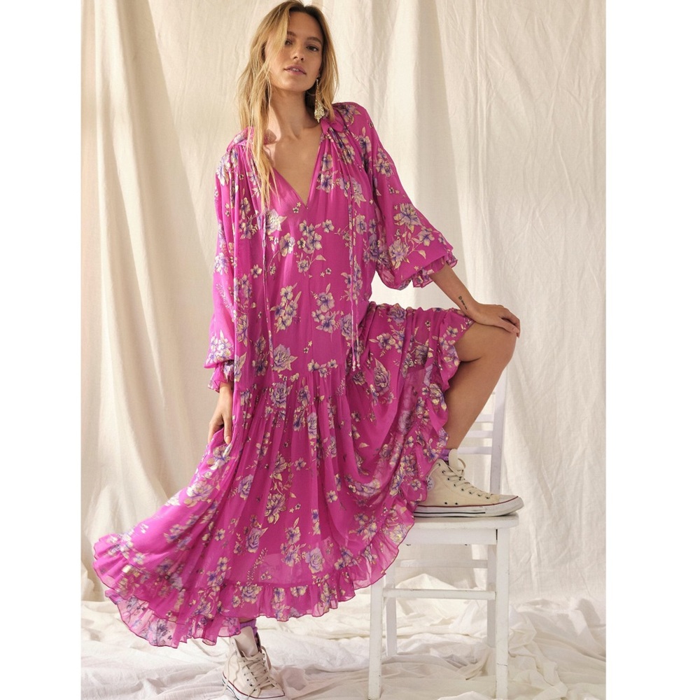 Free People Feeling Groovy Pink Maxi Foil Dress